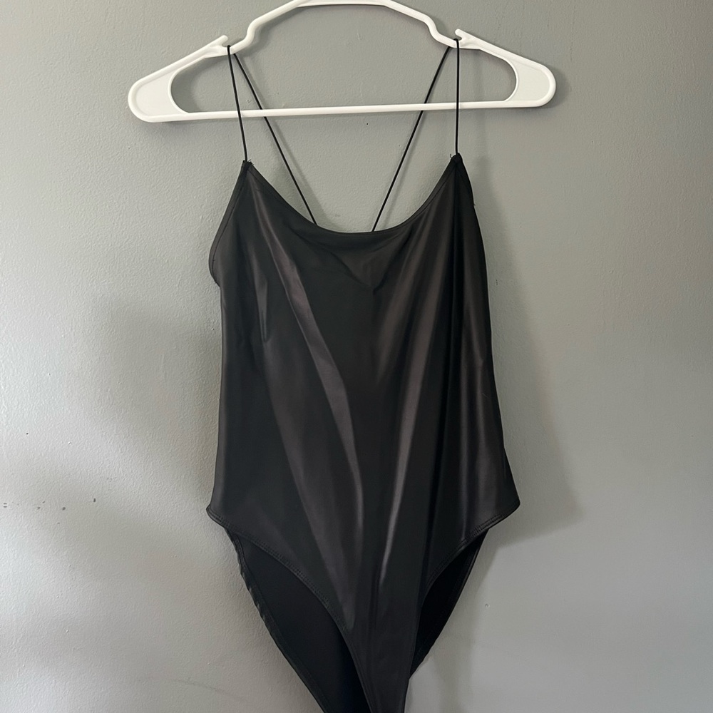 Black leather bodysuit